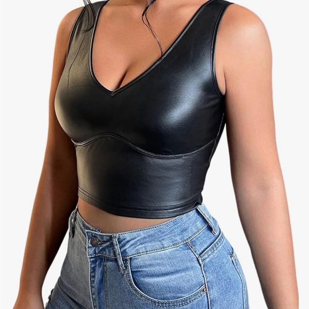 Black Faux Leather Crop Top - SOLD